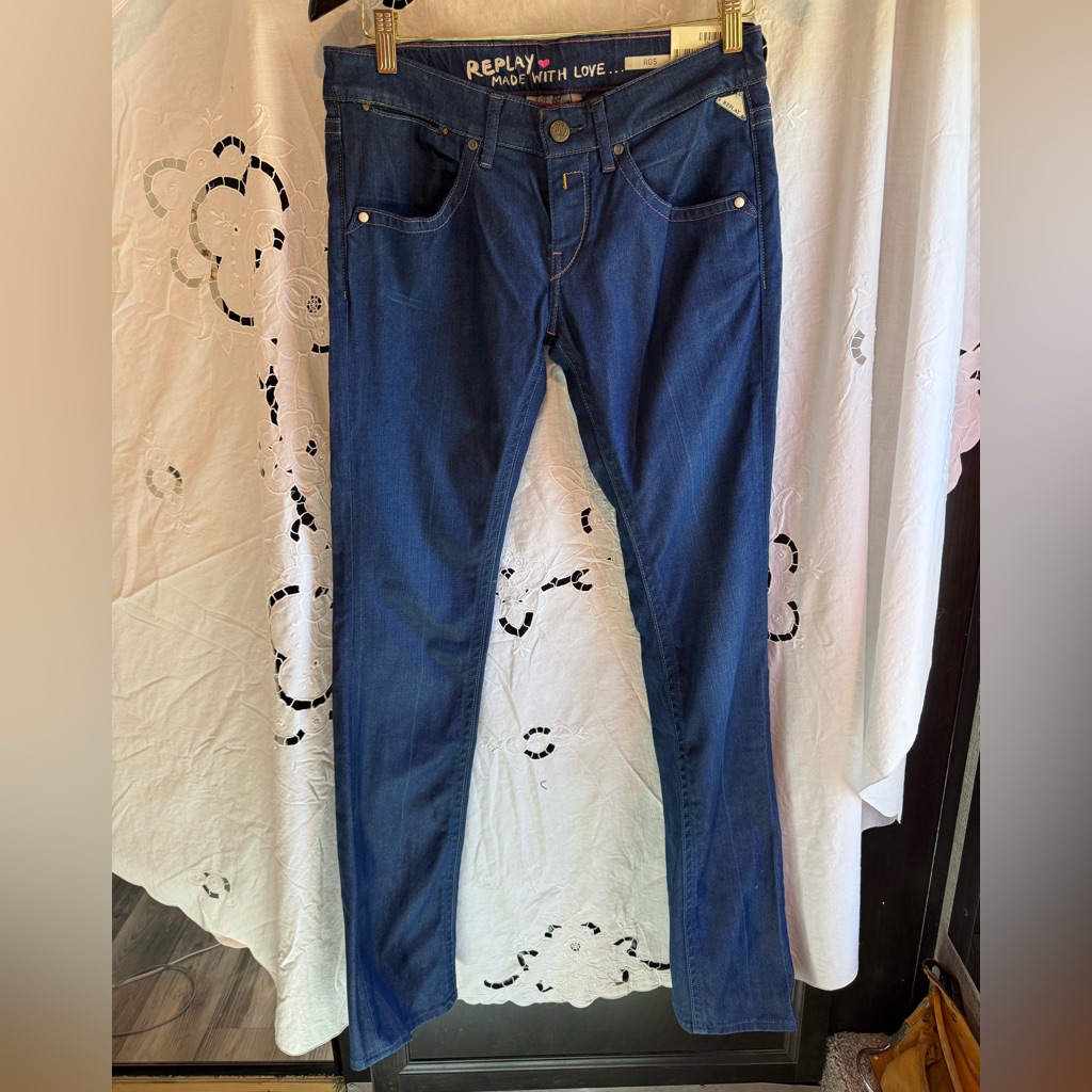 Nwt Replay Ros Y2k Twee Luxury Women's Deep Blue Slim Strait Jeans 28